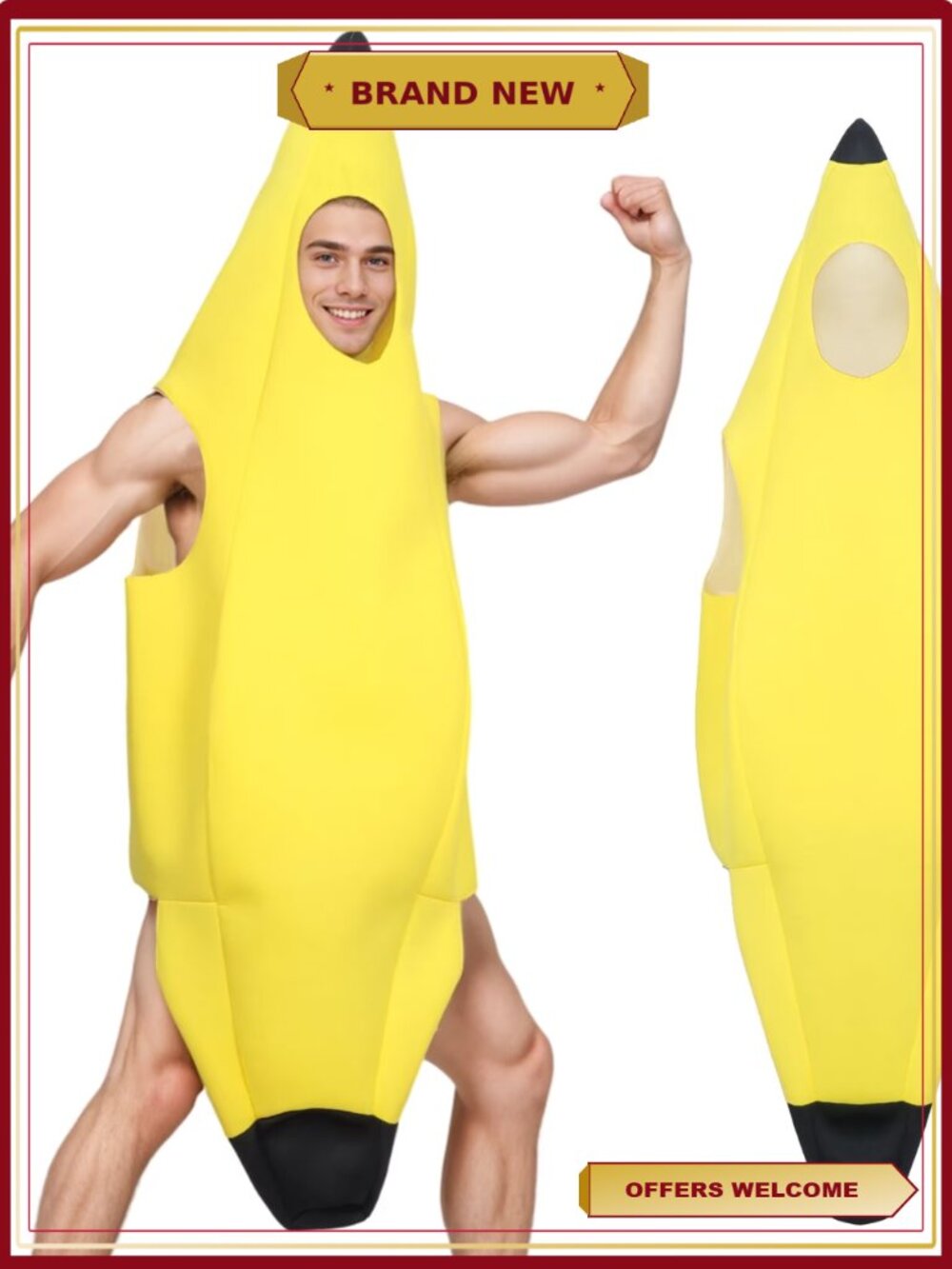 Banana Costume Adult Fruit Jumpsuit Unisex Novelty Fancy Dress Halloween